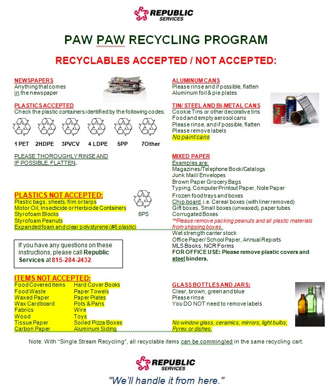 Paw Paw IL Trash & Recycling Schedule